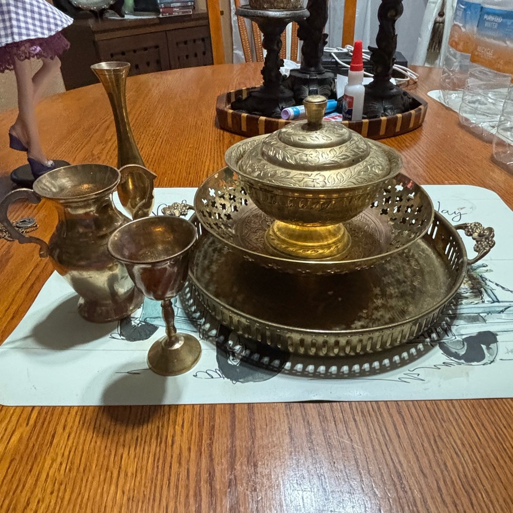 Vintage Brass Serveware Set